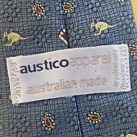VTG Austico Necktie Blue Australian-Made Aboriginal Kangaroos Polyester - Picture 5 of 6